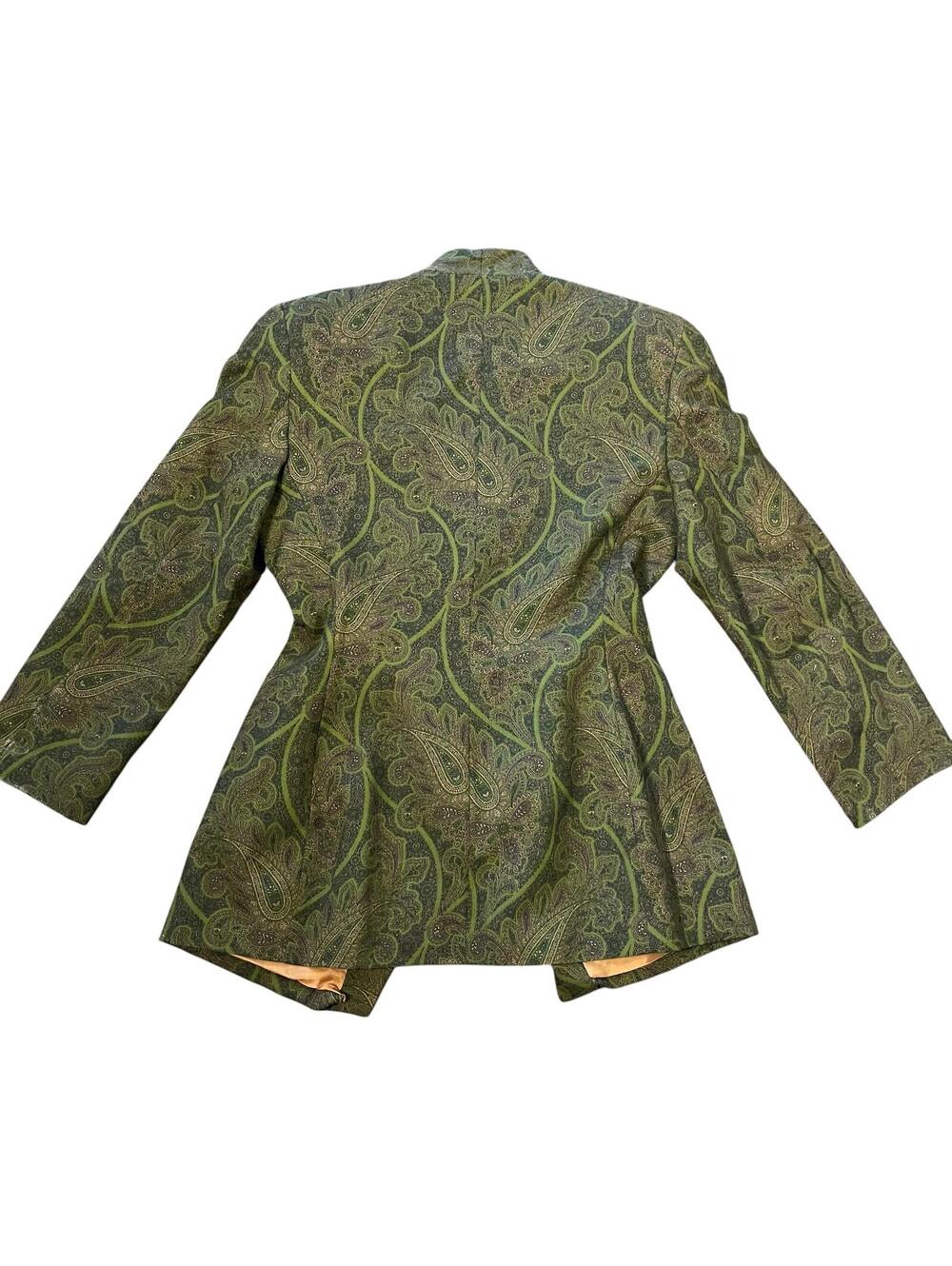 Women's vintage retro green paisley print blazer - Picture 3 of 3